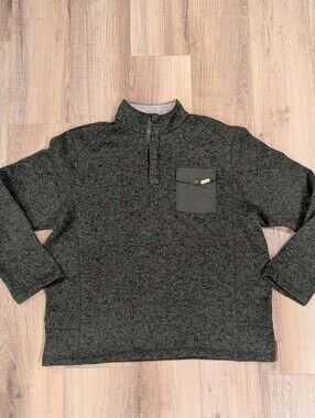 Woolrich Mens XL Fleece Pullover Sweater Green Snap Neck Outdoor Pocket